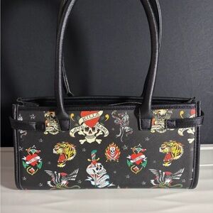 Edgy Black Tattoo Print Handbag